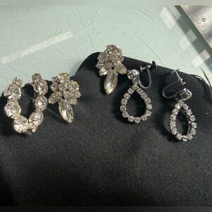 Vintage Rhinestone Earrings Bundle – Clip & Screw Back Silver Tone (3 Pair)